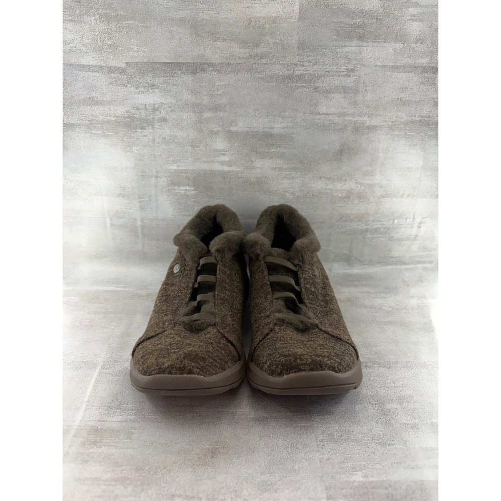 Bzees Golden Women Sz 9W Brown Marled Faux Fur Trim Slip On Sneakers Shoes